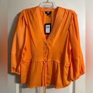 DKNY Drawstring Waist Satin Button-Up Blouse NWT